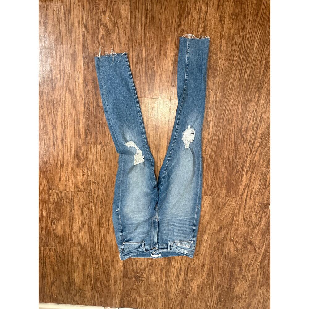 Good American Jeans Women Distressed Skinny High Rise Raw Hem Wash Denim